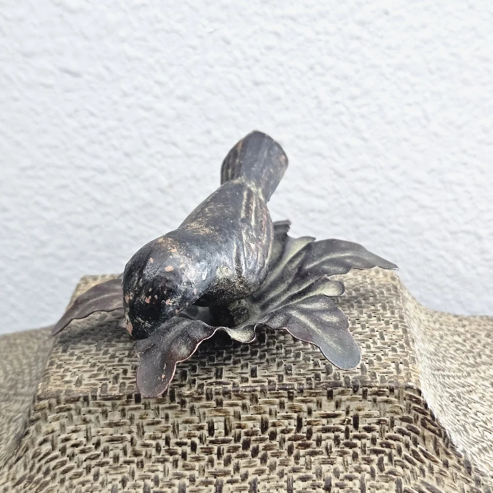 vintage woven‎ metal bird basket trinket storage with lid